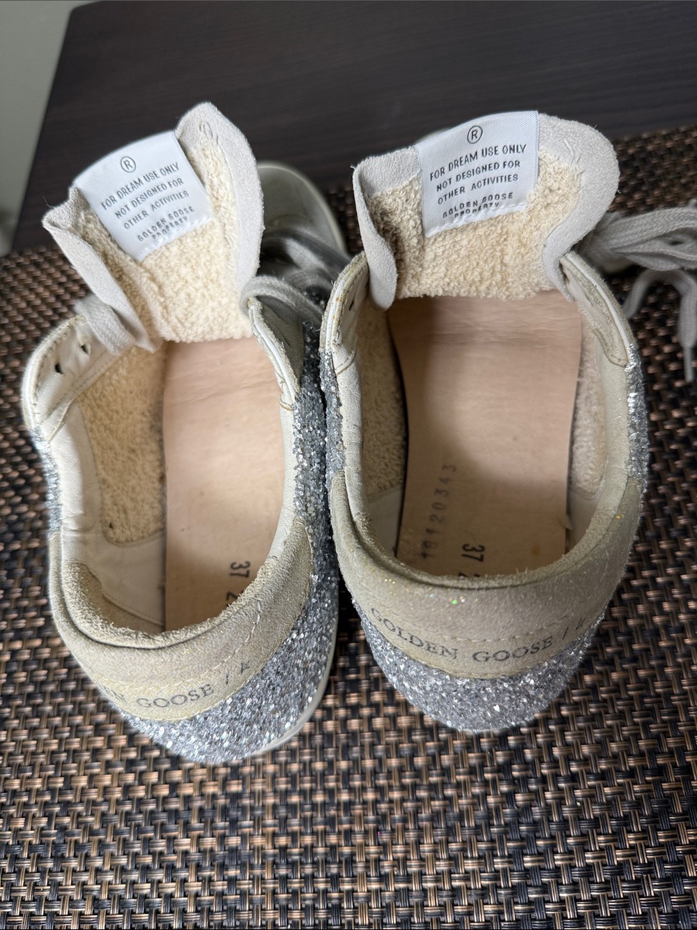 Golden Goose Super-Star Sneakers with Silver Glitter Heel and Beige Suede - Picture 8 of 12